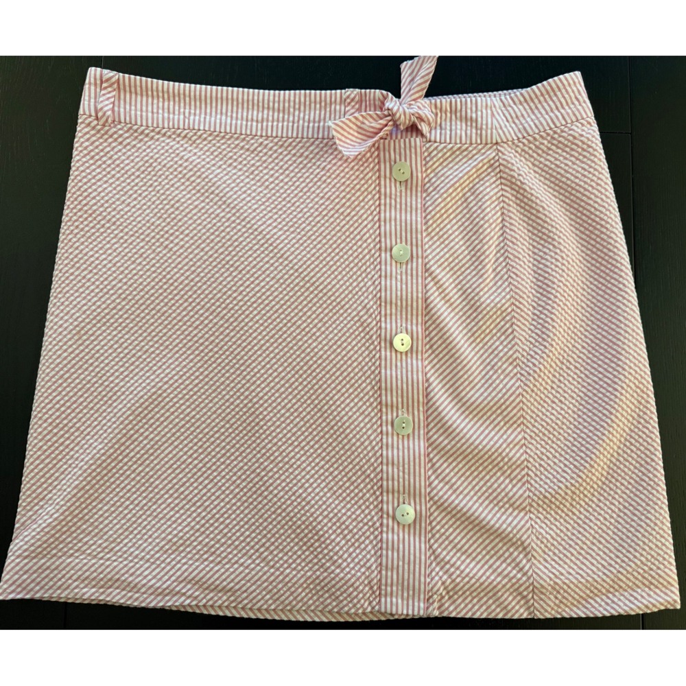 Vineyard Vines Seersucker Skirt Womens 6 Pink/ White Cotton Button-Up Mini